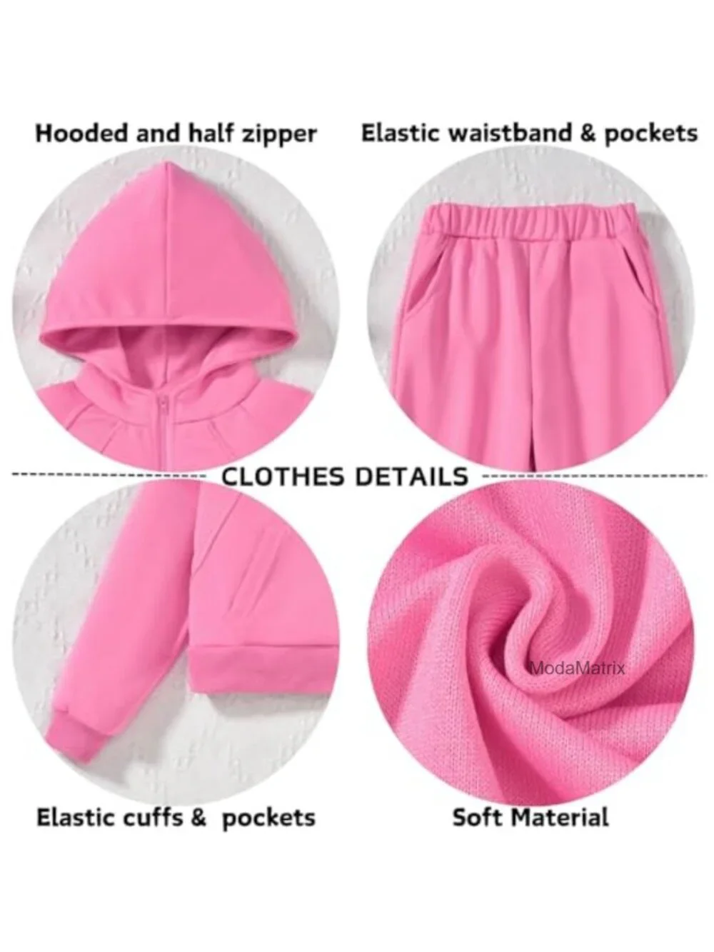 Girls Athletic 2-Piece Hoodie Sweatsuit Set with Pockets